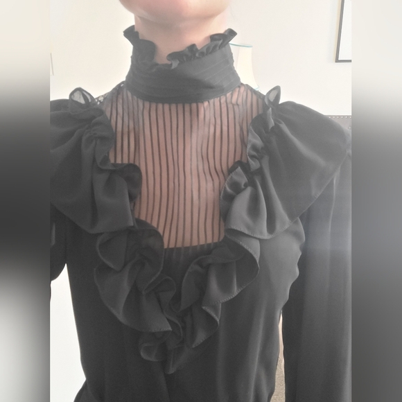 NWT Vintage 80s Marie Claire Victorian Inspired Ruffle High Neck Sheer Dress - Picture 3 of 8